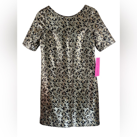 Betsey Johnson Women's Sequined Leopard Print Mini Shift Dress Sz 2 - Picture 2 of 11